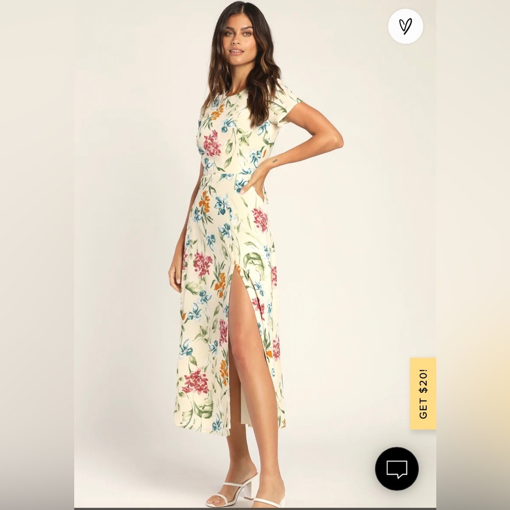 NWT Positively Pretty Ivory Floral Print Tie-Back Midi Dress